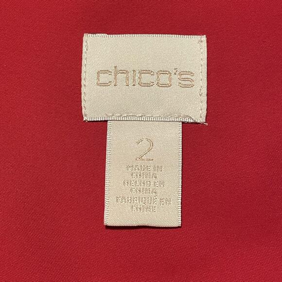 Chicos Shirt Womens 2 Red Pleated Back Tunic Button Front Long Sleeve Blouse - Picture 3 of 9